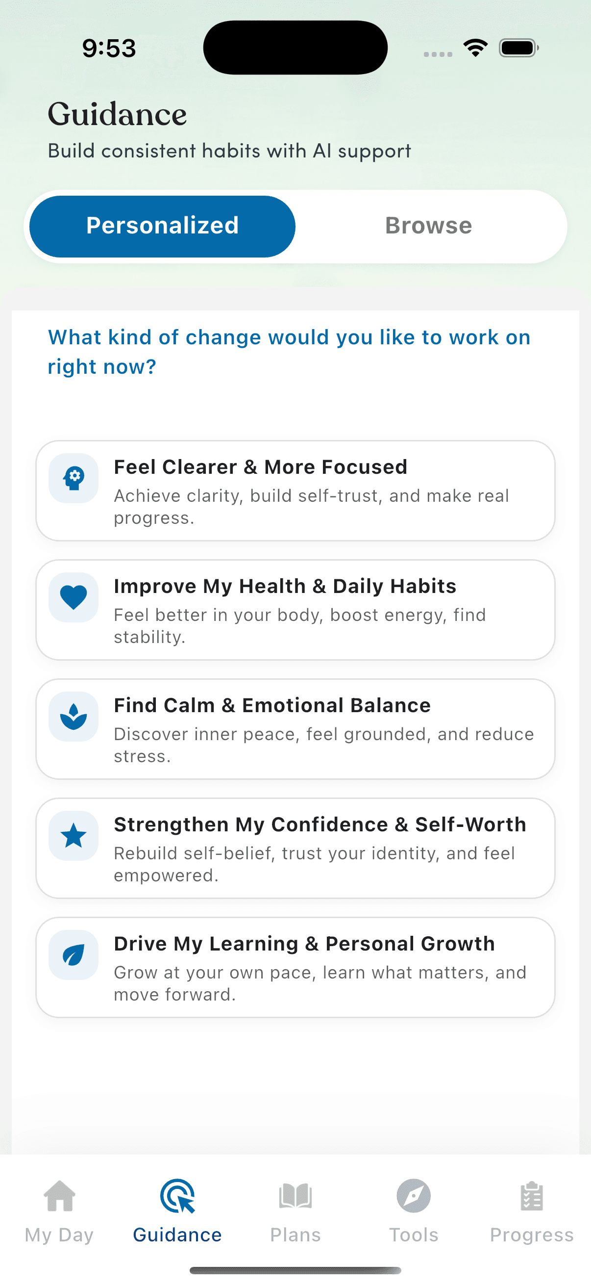 ADY personalized guidance screen