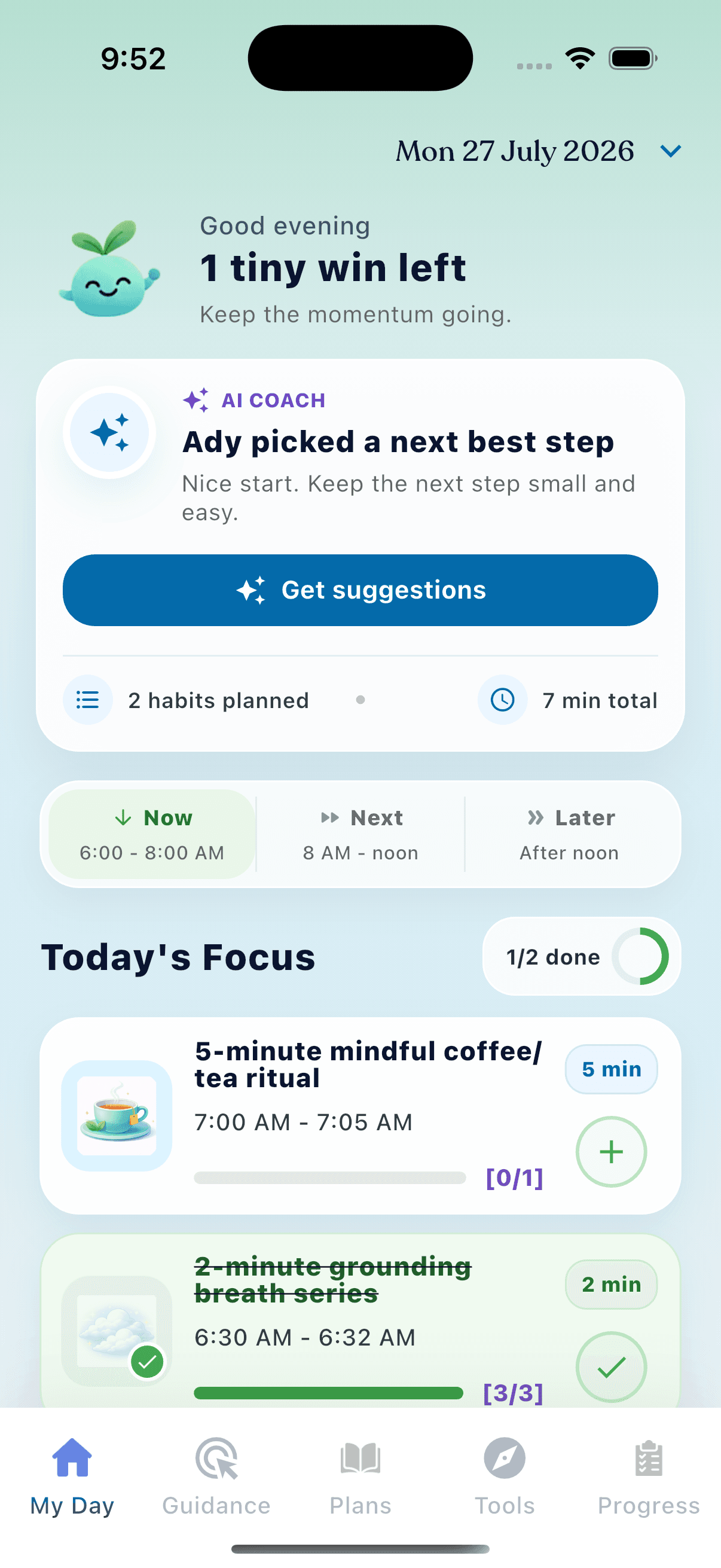 ADY daily habit plan and AI suggestion